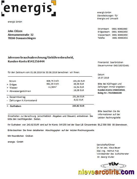 Germany Energis utility bill